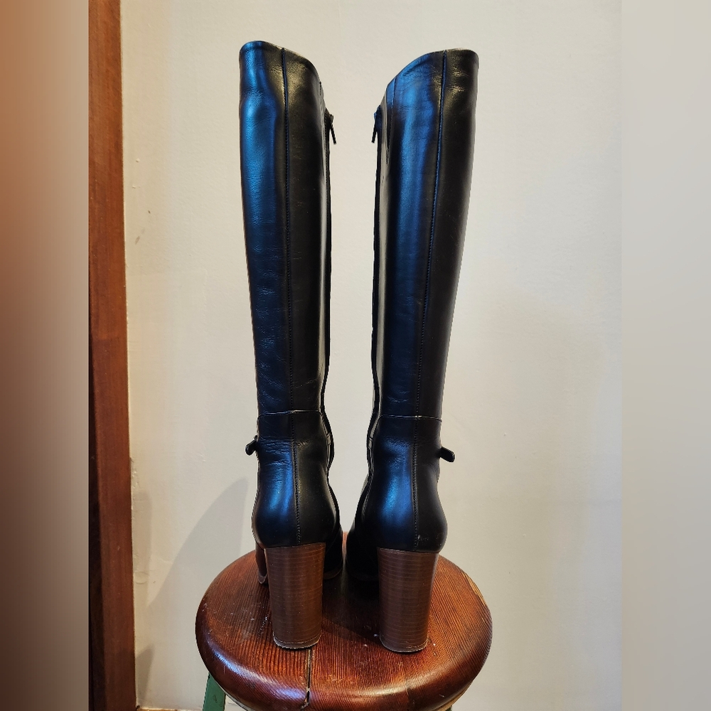 Sezane black high heeled knee high leather boots, sz EU 38 / US 7 - Picture 6 of 8
